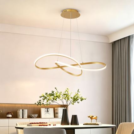 Brilagi - Dæmpbar LED-pendel på wire INFINITY LED/80W/230V 3000-6000K 80x80 cm guld + fjernbetjening
