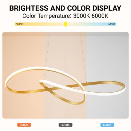 Brilagi - Dæmpbar LED-pendel på wire INFINITY LED/80W/230V 3000-6000K 80x80 cm guld + fjernbetjening