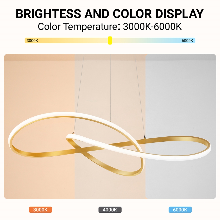 Brilagi - Dæmpbar LED-pendel på wire INFINITY LED/80W/230V 3000-6000K 80x80 cm guld + fjernbetjening