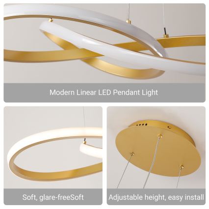 Brilagi - Dæmpbar LED-pendel på wire INFINITY LED/80W/230V 3000-6000K 80x80 cm guld + fjernbetjening