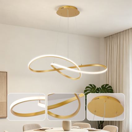 Brilagi - Dæmpbar LED-pendel på wire INFINITY LED/80W/230V 3000-6000K 80x80 cm guld + fjernbetjening