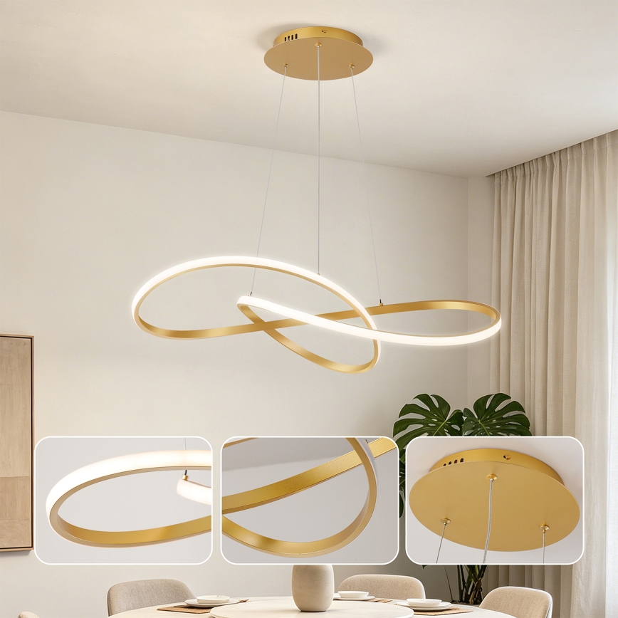 Brilagi - Dæmpbar LED-pendel på wire INFINITY LED/80W/230V 3000-6000K 80x80 cm guld + fjernbetjening