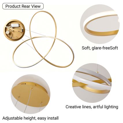 Brilagi - Dæmpbar LED-pendel på wire INFINITY LED/80W/230V 3000-6000K 80x80 cm guld + fjernbetjening