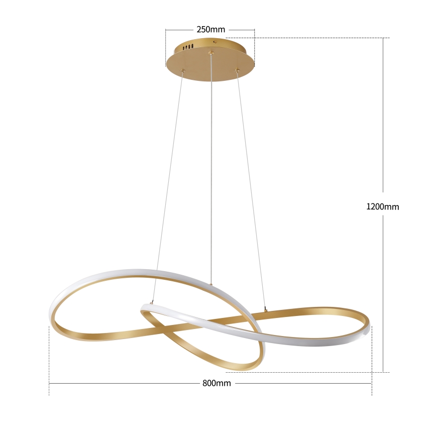 Brilagi - Dæmpbar LED-pendel på wire INFINITY LED/80W/230V 3000-6000K 80x80 cm guld + fjernbetjening