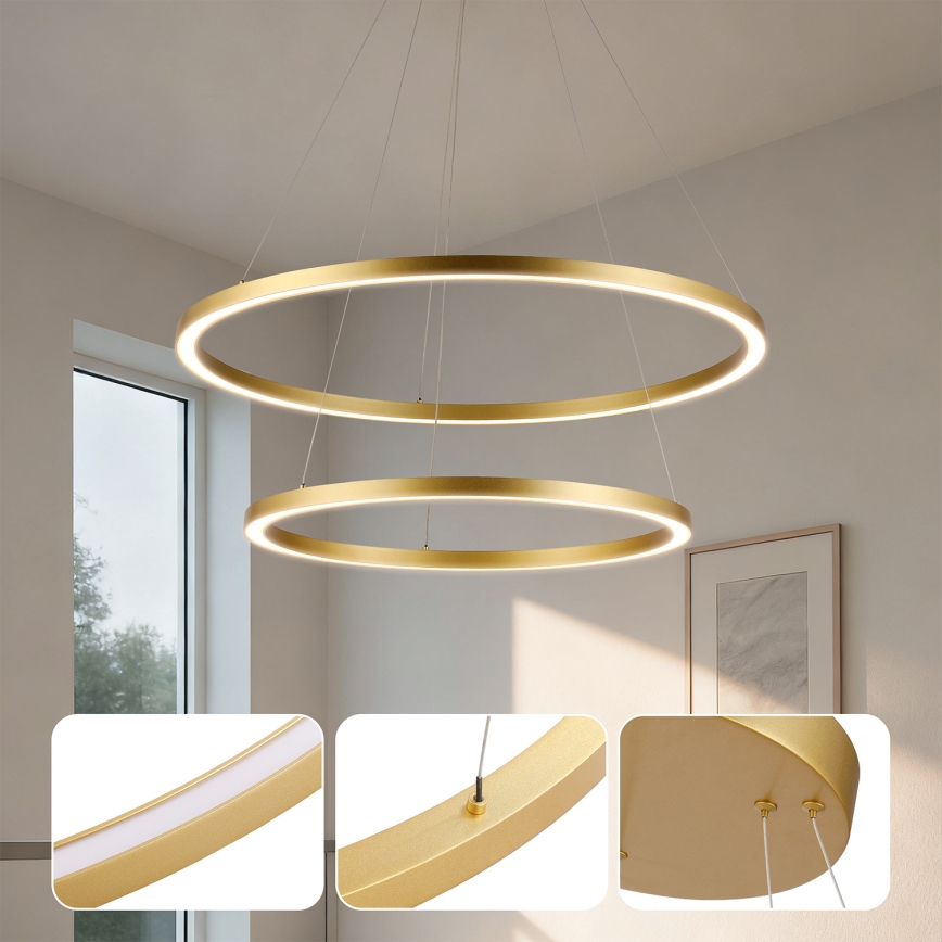 Brilagi - LED dæmpbar pendel på wire PORTOFINO LED/98W/230V 3000-6000K Ø 80 cm guld + fjernbetjening