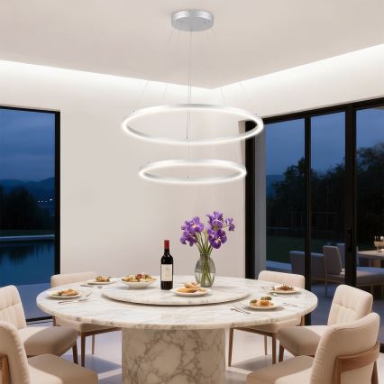 Brilagi - Dæmpbar LED-pendel på stålwire PORTOFINO LED/98W/230V 3000–6000K Ø 80 cm sølv + fjernbetjening