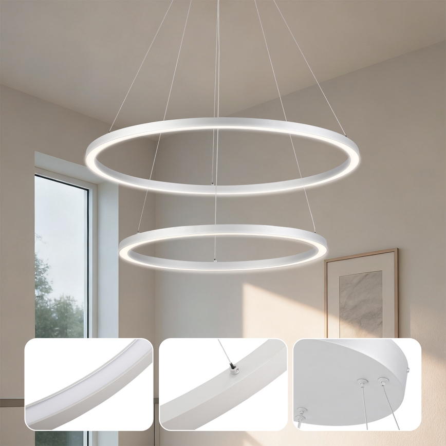 Brilagi - Dæmpbar LED-pendel på stålwire PORTOFINO LED/98W/230V 3000–6000K Ø 80 cm sølv + fjernbetjening