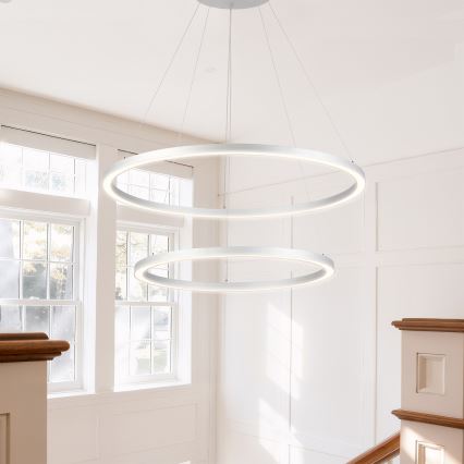 Brilagi - Dæmpbar LED-pendel på stålwire PORTOFINO LED/98W/230V 3000–6000K Ø 80 cm sølv + fjernbetjening