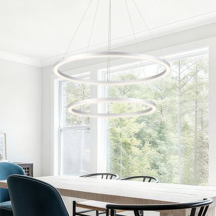 Brilagi - Dæmpbar LED-pendel på stålwire PORTOFINO LED/98W/230V 3000–6000K Ø 80 cm sølv + fjernbetjening