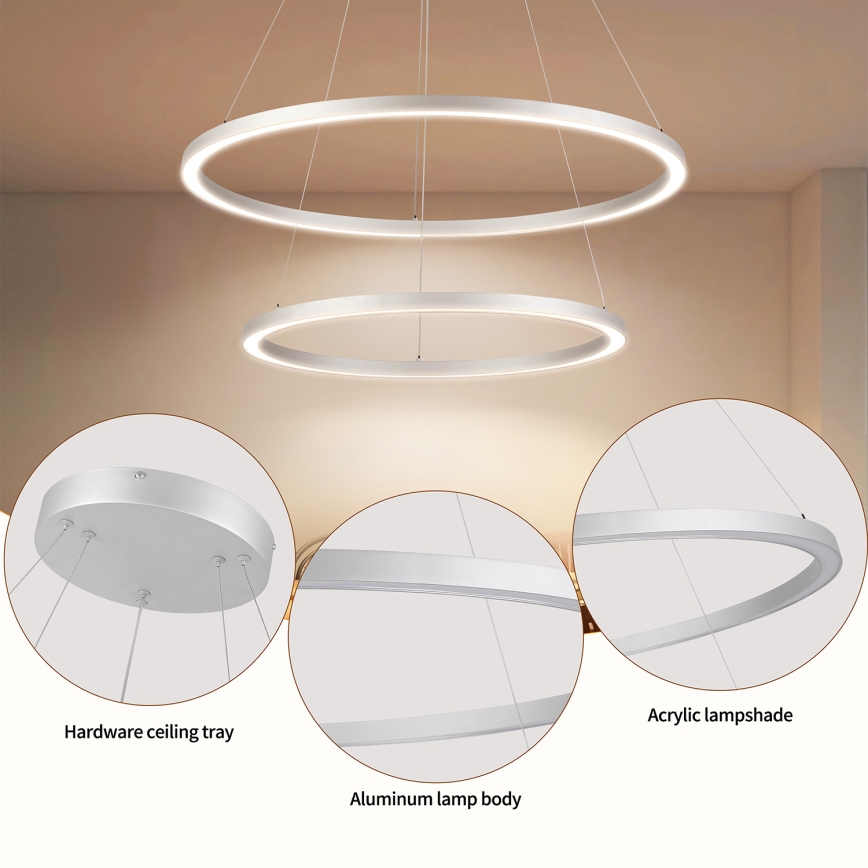 Brilagi - Dæmpbar LED-pendel på stålwire PORTOFINO LED/98W/230V 3000–6000K Ø 80 cm sølv + fjernbetjening