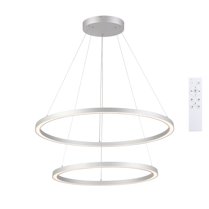 Brilagi - Dæmpbar LED-pendel på stålwire PORTOFINO LED/98W/230V 3000–6000K Ø 80 cm sølv + fjernbetjening