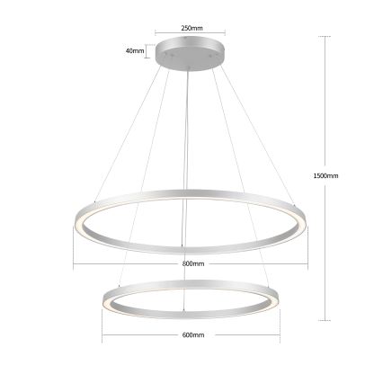 Brilagi - Dæmpbar LED-pendel på stålwire PORTOFINO LED/98W/230V 3000–6000K Ø 80 cm sølv + fjernbetjening