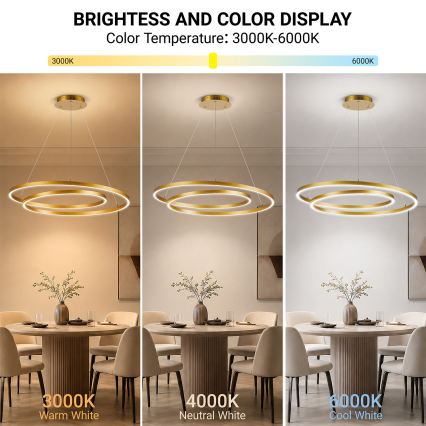 Brilagi - Dæmpbar LED-pendel på wire TWISTER LED/105W/230V 3000-6000K Ø 100 cm guld + fjernbetjening