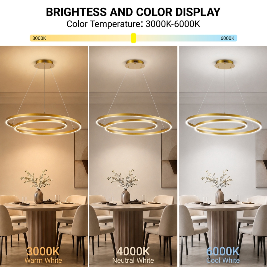 Brilagi - Dæmpbar LED-pendel på wire TWISTER LED/105W/230V 3000-6000K Ø 100 cm guld + fjernbetjening