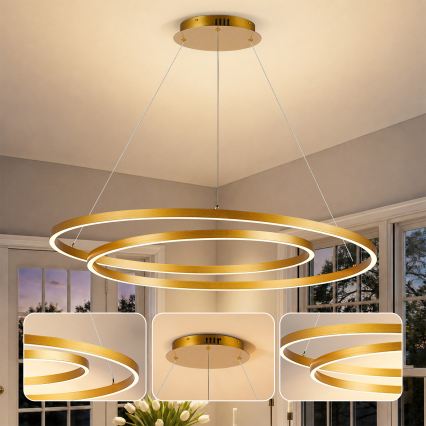 Brilagi - Dæmpbar LED-pendel på wire TWISTER LED/105W/230V 3000-6000K Ø 100 cm guld + fjernbetjening