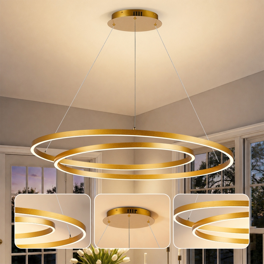 Brilagi - Dæmpbar LED-pendel på wire TWISTER LED/105W/230V 3000-6000K Ø 100 cm guld + fjernbetjening