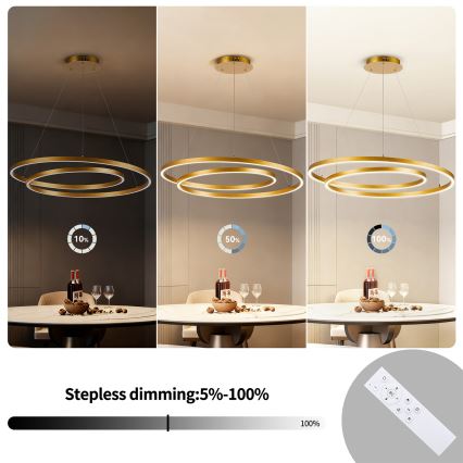 Brilagi - Dæmpbar LED-pendel på wire TWISTER LED/105W/230V 3000-6000K Ø 100 cm guld + fjernbetjening