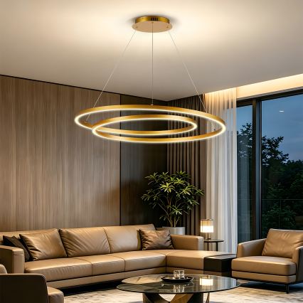 Brilagi - Dæmpbar LED-pendel på wire TWISTER LED/105W/230V 3000-6000K Ø 100 cm guld + fjernbetjening