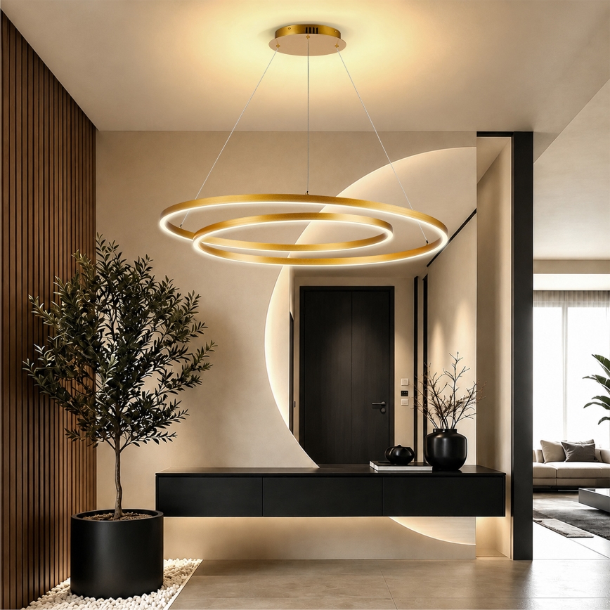 Brilagi - Dæmpbar LED-pendel på wire TWISTER LED/105W/230V 3000-6000K Ø 100 cm guld + fjernbetjening