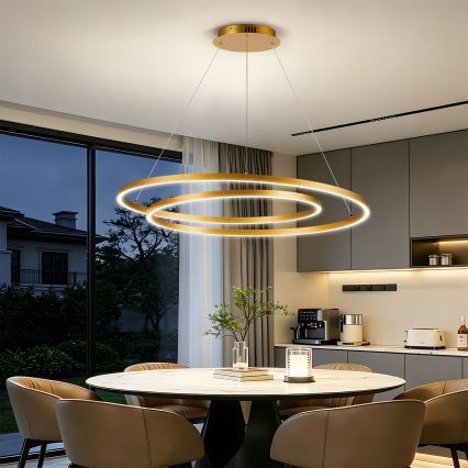 Brilagi - Dæmpbar LED-pendel på wire TWISTER LED/105W/230V 3000-6000K Ø 100 cm guld + fjernbetjening