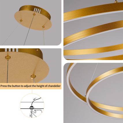 Brilagi - Dæmpbar LED-pendel på wire TWISTER LED/105W/230V 3000-6000K Ø 100 cm guld + fjernbetjening