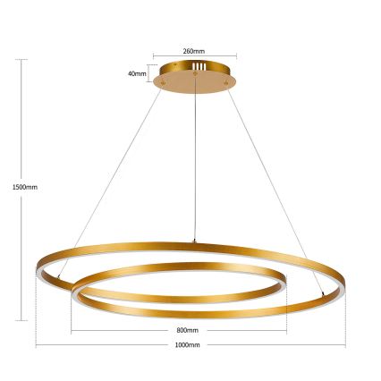Brilagi - Dæmpbar LED-pendel på wire TWISTER LED/105W/230V 3000-6000K Ø 100 cm guld + fjernbetjening