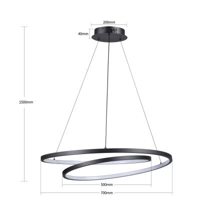 Brilagi - LED dæmpbar pendel på wire TWISTER LED/75W/230V 3000-6000K Ø 70 cm sort + fjernbetjening