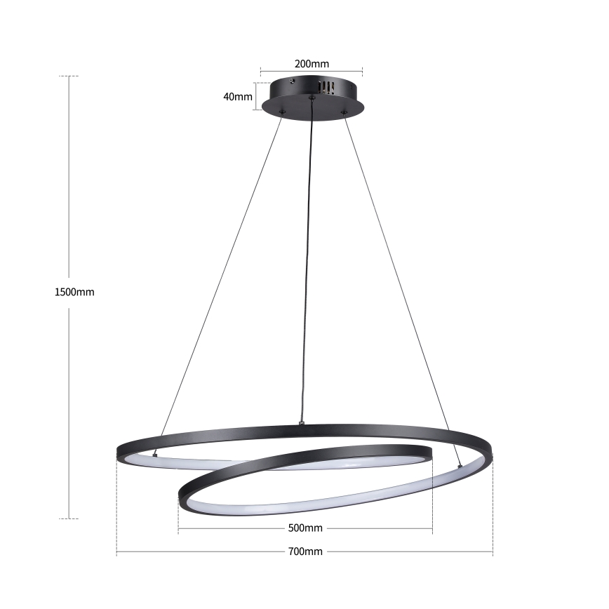 Brilagi - LED dæmpbar pendel på wire TWISTER LED/75W/230V 3000-6000K Ø 70 cm sort + fjernbetjening