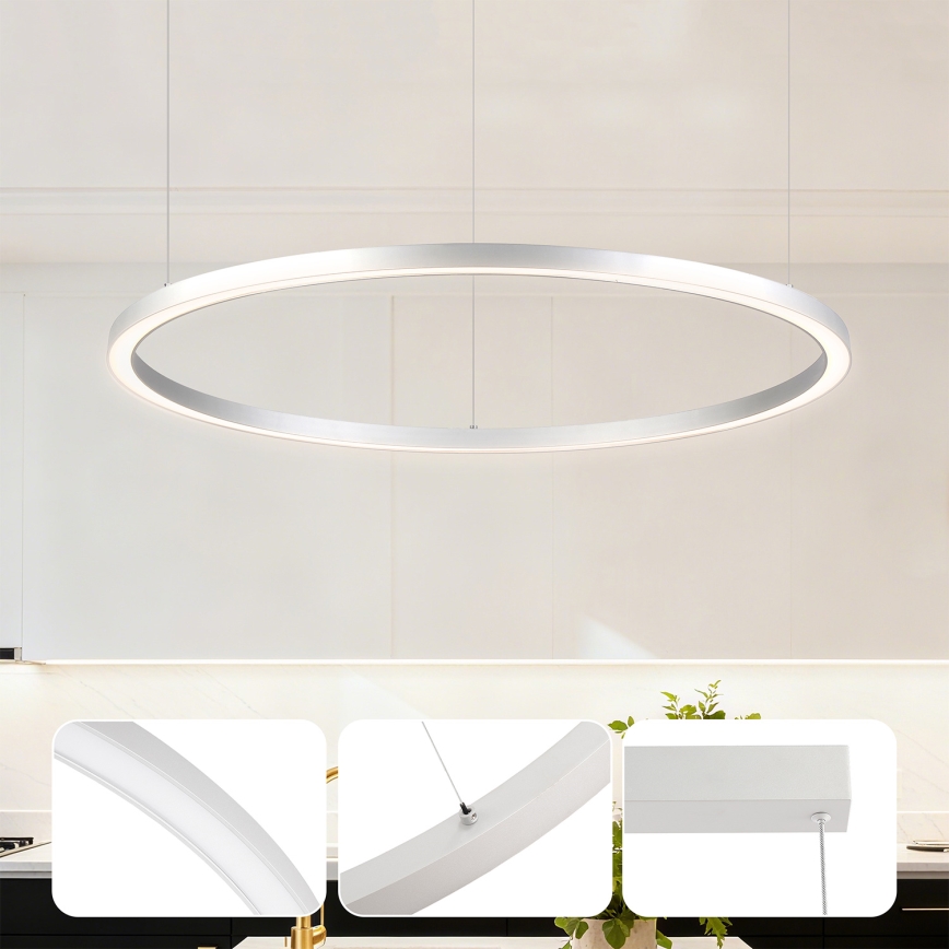 Brilagi - LED dæmpbar pendel på wire PORTOFINO LED/60W/230V 3000-6000K Ø 80 cm sølv + fjernbetjening
