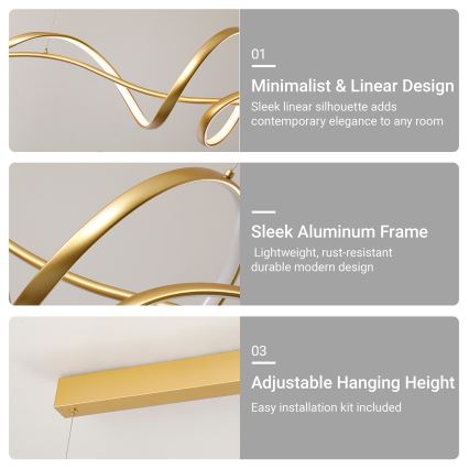 Brilagi - LED-dæmpbar pendel på kabel SIGNATURE LED/55W/230V 3000-6000K 120x23 cm guld + fjernbetjening