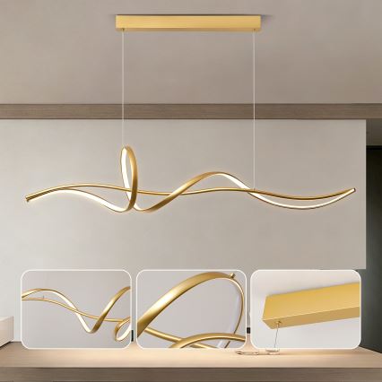 Brilagi - LED-dæmpbar pendel på kabel SIGNATURE LED/55W/230V 3000-6000K 120x23 cm guld + fjernbetjening