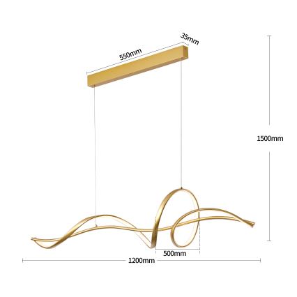 Brilagi - LED-dæmpbar pendel på kabel SIGNATURE LED/55W/230V 3000-6000K 120x23 cm guld + fjernbetjening