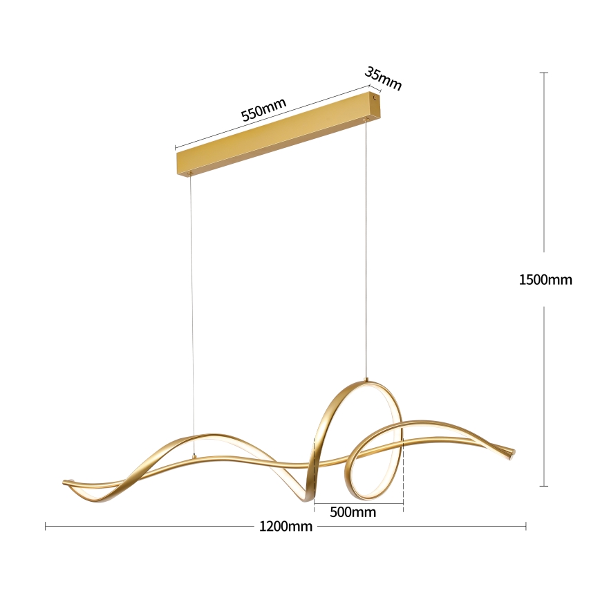 Brilagi - LED-dæmpbar pendel på kabel SIGNATURE LED/55W/230V 3000-6000K 120x23 cm guld + fjernbetjening