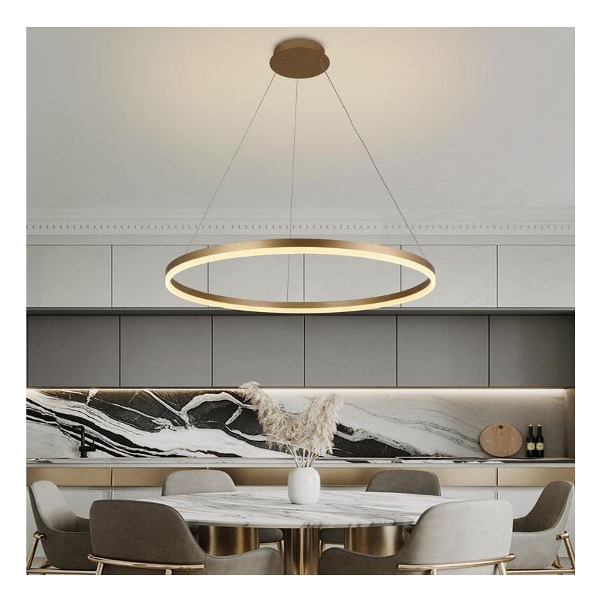 Brilagi - Dæmpbar LED-pendel med wire CIRCLE LED/55W/230V 3000-6500K Ø 80 cm guld + fjernbetjening