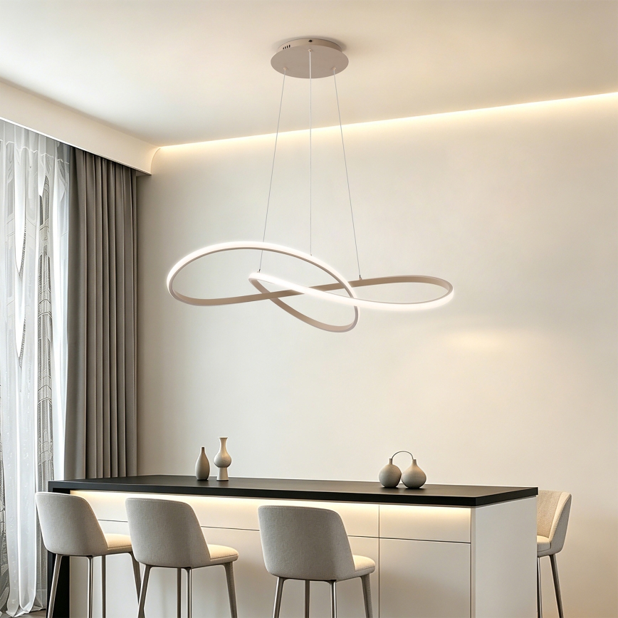 Brilagi - LED Dæmpbar pendel med wireophæng INFINITY LED/80W/230V 3000-6000K 80x80 cm beige + fjernbetjening