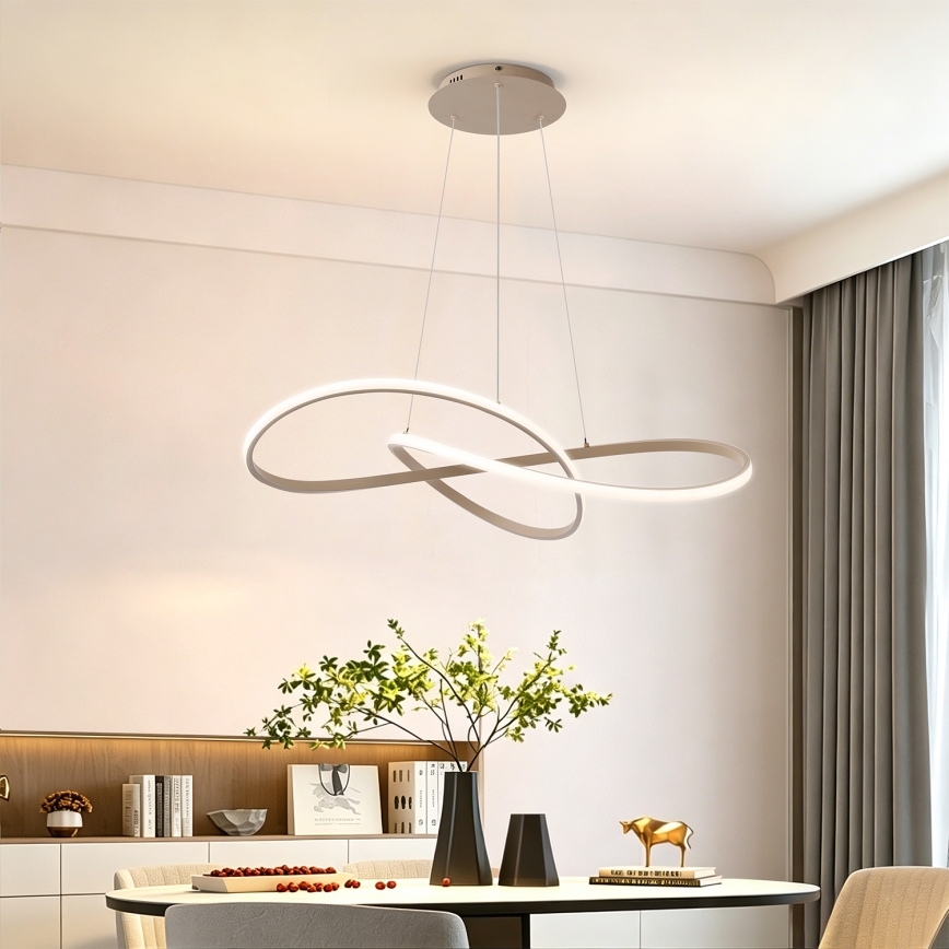 Brilagi - LED Dæmpbar pendel med wireophæng INFINITY LED/80W/230V 3000-6000K 80x80 cm beige + fjernbetjening