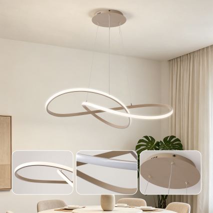 Brilagi - LED Dæmpbar pendel med wireophæng INFINITY LED/80W/230V 3000-6000K 80x80 cm beige + fjernbetjening