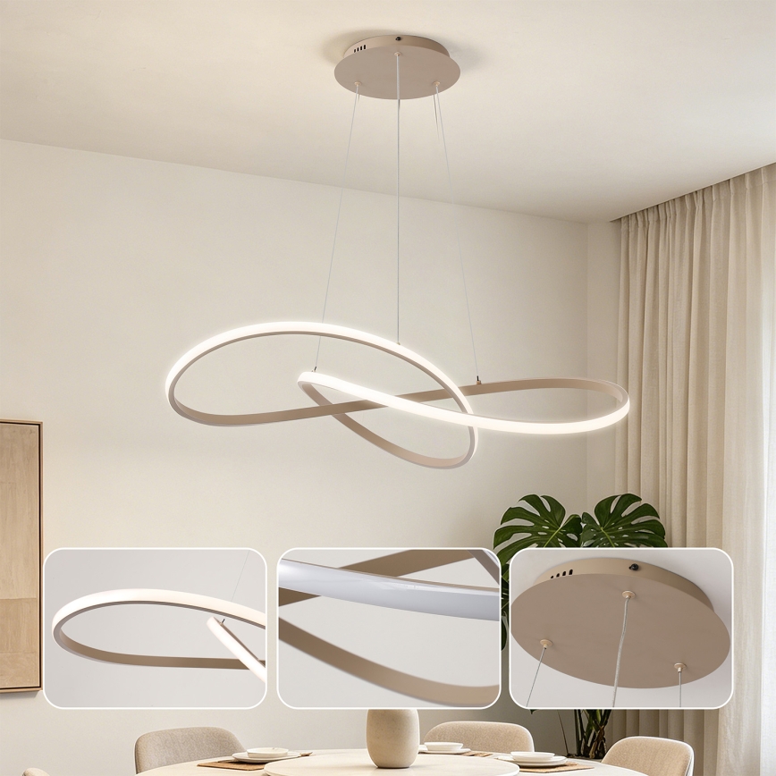 Brilagi - LED Dæmpbar pendel med wireophæng INFINITY LED/80W/230V 3000-6000K 80x80 cm beige + fjernbetjening