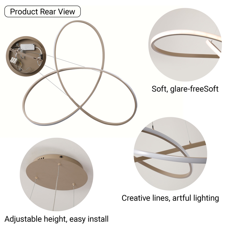 Brilagi - LED Dæmpbar pendel med wireophæng INFINITY LED/80W/230V 3000-6000K 80x80 cm beige + fjernbetjening
