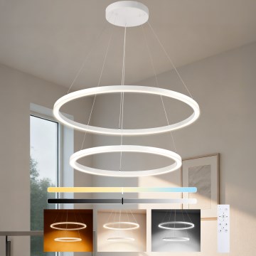 Brilagi - LED dæmpbar pendel på wire PORTOFINO LED/98W/230V 3000-6000K Ø 80 cm hvid + fjernbetjening
