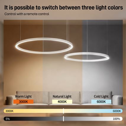 Brilagi - LED-dæmpbar lysekrone på wire PORTOFINO LED/98W/230V 3000-6000K hvid + fjernbetjening