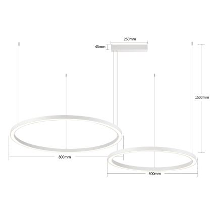 Brilagi - LED-dæmpbar lysekrone på wire PORTOFINO LED/98W/230V 3000-6000K hvid + fjernbetjening