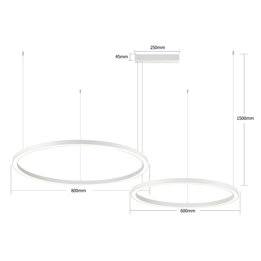 Brilagi - LED-dæmpbar lysekrone på wire PORTOFINO LED/98W/230V 3000-6000K hvid + fjernbetjening