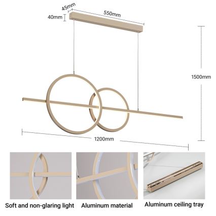 BRILAGI - Dæmpbar LED-pendel på wire SIGNATURE LED/53W/230V 3000-6000K 120 cm beige+ fjernbetjening