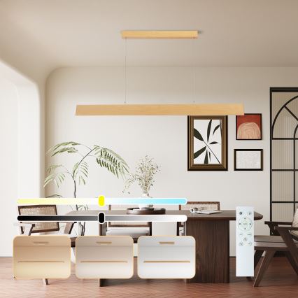 Brilagi - Dæmpbar LED-pendel på kabel SLIMLINE LED/40W/230V 3000-6000K med egetræslook + fjernbetjening
