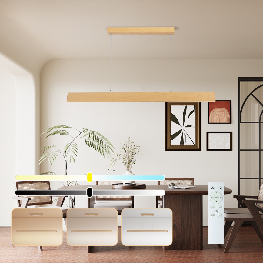 Brilagi - Dæmpbar LED-pendel på kabel SLIMLINE LED/40W/230V 3000-6000K med egetræslook + fjernbetjening