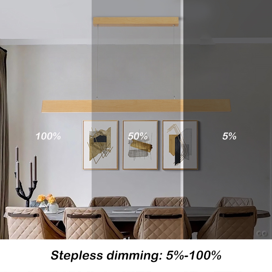 Brilagi - Dæmpbar LED-pendel på kabel SLIMLINE LED/40W/230V 3000-6000K med egetræslook + fjernbetjening