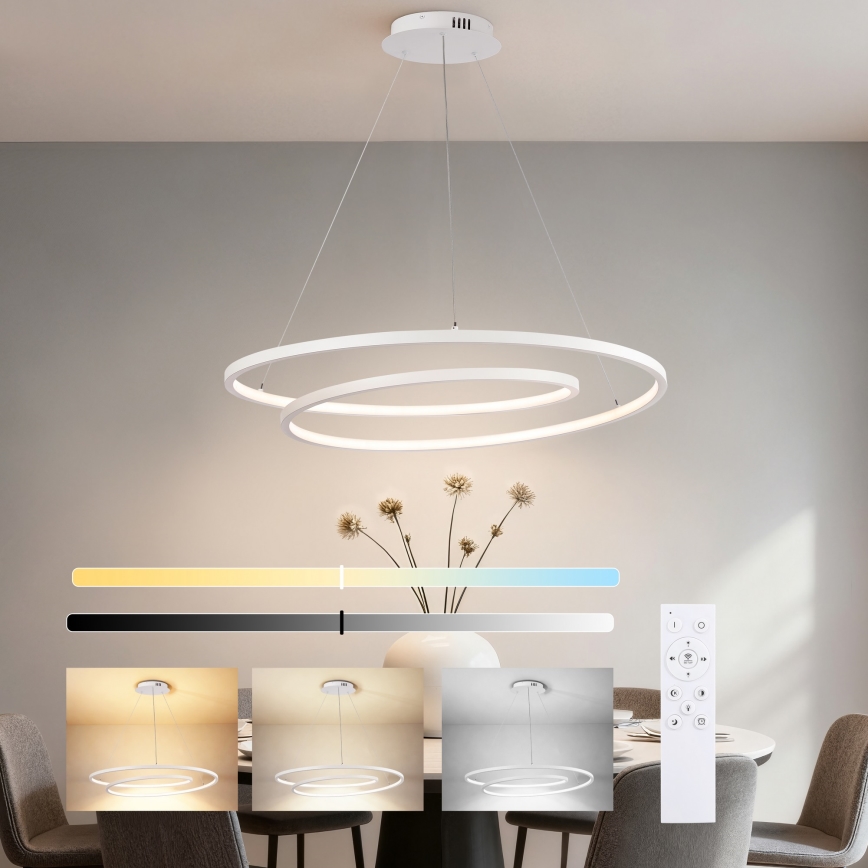 Brilagi - LED-dæmpbar pendel på wire TWISTER LED/105W/230V 3000-6000K Ø 100 cm hvid + fjernbetjening