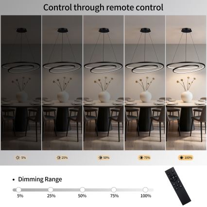 Brilagi - LED dæmpbar pendel på kabel TWISTER LED/105W/230V 3000-6000K Ø 100 cm sort + fjernbetjening