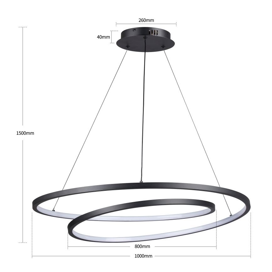 Brilagi - LED dæmpbar pendel på kabel TWISTER LED/105W/230V 3000-6000K Ø 100 cm sort + fjernbetjening